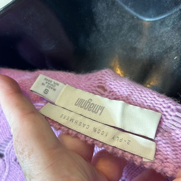 I.magnin vintage open wavy 3D knit 2 ply cashmere sweater small pointelle - Picture 4 of 4